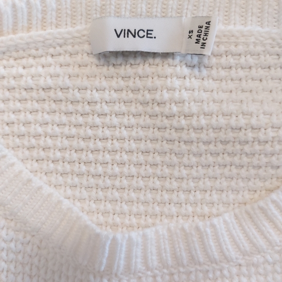 Vince White & Black Striped Cotton Long Sleeve Textured Knit Pull Over Sweater - Picture 13 of 13